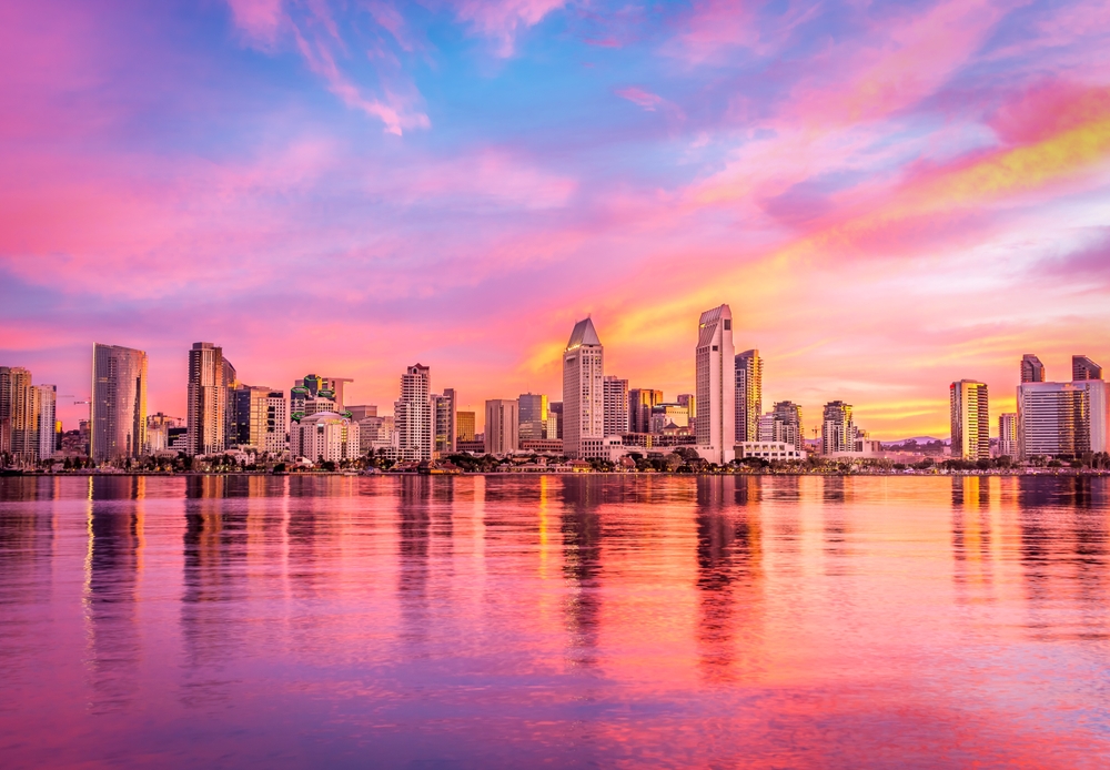 San,Diego,Skyline,Sunset,Bay